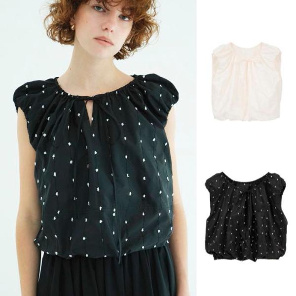CLANE 正規商品 クラネ トップス ドット スリーブレス リボン トップス W FACE DOT SLEEVELESS RIBBON TOPS アイボリー/ミックス 2色展開 2026秋冬新作