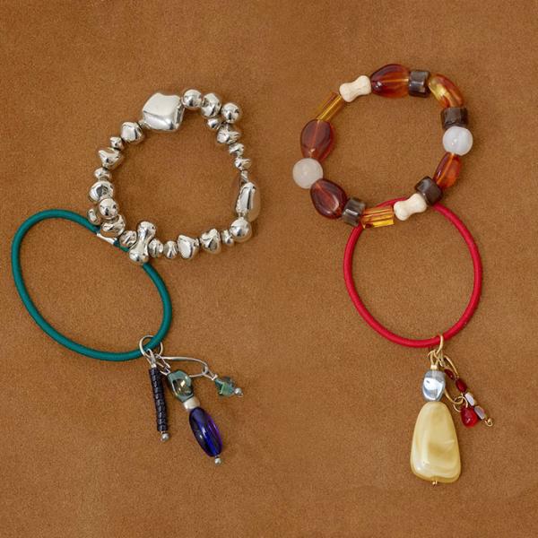 La Maisonde Lyllis ヘア アクセサリー メゾンド リリス  ヘアゴム ブレスレット  Nana hair tie シルバー×ブルー系 /アンバー×レッド系 2色展開 2026秋冬新作