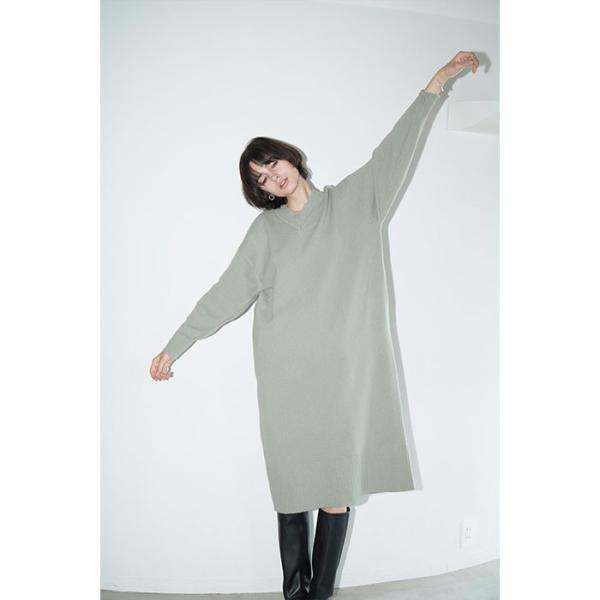 CLANE 正規商品 ワンピース クラネ Vネック ルーズ ニット ワンピース V NECK LOOSE KNIT ONEPIECE モスグリーン  MOSS GREEN 2023秋冬新作