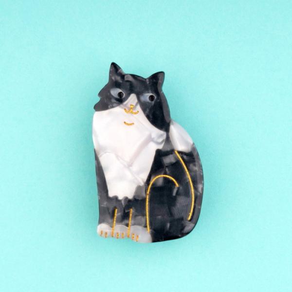 ククシュゼット 正規商品 ヘア アクセ ハチワレ 猫 かわいい フランス Coucou Suzette 黒白 猫 ブラック ホワイト キャット ヘア クリップ Hair Clip