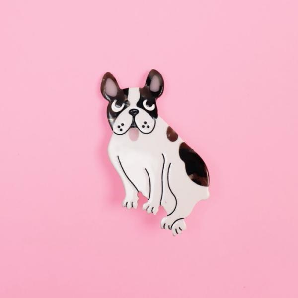 ククシュゼット 正規商品 ヘアアクセ クリップ ピン 犬  Coucou Suzette  ブルドッグ ヘア クリップ Bulldog Hair Clip ホワイト×ブラック White×Black