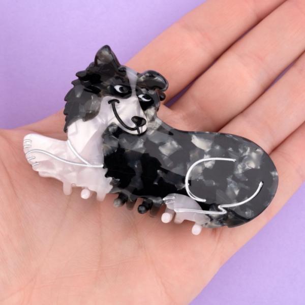 ククシュゼット 正規商品 ヘア アクセ クリップ 犬 Coucou Suzette ボーダーコリー ヘア クロー Border Collie Hair Claw ホワイト×ブラック