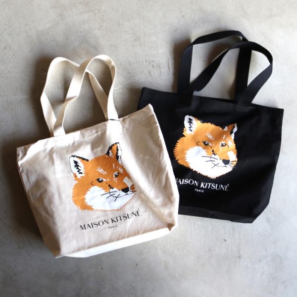 Maison Kitsuné ベージュ トートバッグ メゾンキツネ MAISON KITSUNE メゾンキツネ 3 YOGA FOXES トートバッグ