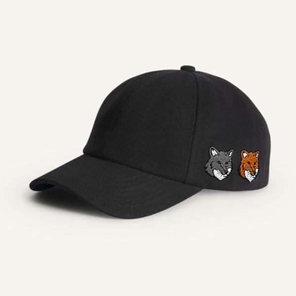 メゾンキツネ キャップ MAISON KITSUNE ダブル フォックスヘッド キャップ Double Fox Head Cap ブラック Anthracite  2026秋冬新作