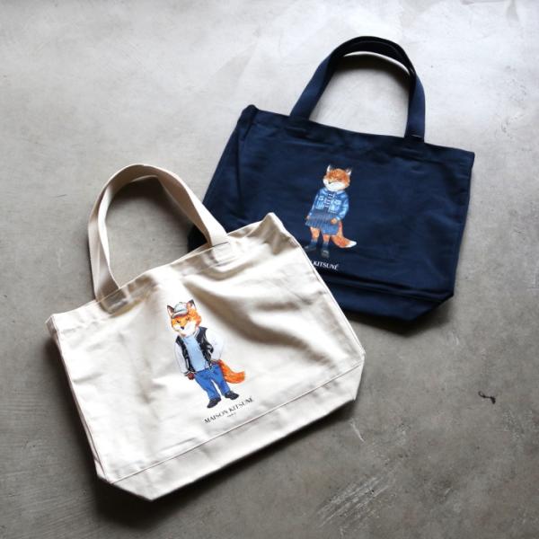 Maison Kitsuné 刺繍 トートバッグ ネイビー Maison Kitsuné 刺繍 トートバッグ ネイビー MAISON KITSUNÉ