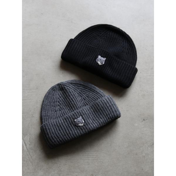 メゾンキツネ ニット帽 MAISON KITSUNE フォックスヘッド ラージ ビーニー FOX HEAD LARGE BEANIE グレー/ブラック 2色展開 2026秋冬新作