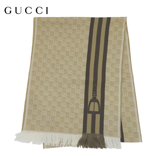 【美品】 GUCCI ベージュ フリンジ マフラー GUCCI（グッチ） スカーフ マフラー ベージュ ストライプ フリンジ