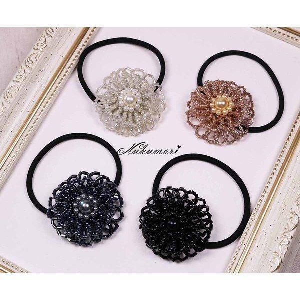 ビーズフラワーポニーB ヘアアクセサリー ビーズ フラワー ヘアゴム 