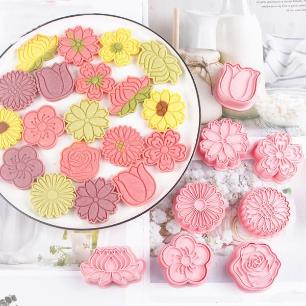 クッキー型 スタンプ 花 フラワー チューリップ バラ 桜 菊 蓮 ひまわり カッター 8個 セット 3D