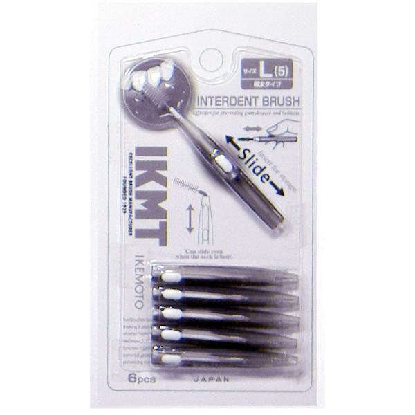 【品質表示】5(L)：極太タイプ/最小通過径(mmφ)1.5〜1.8本体：ポリスチレンブラシ柄：ポリエチレン毛の材質：ナイロン耐熱温度：80℃生産国：日本製製造・発売元：池本刷子工業株式会社【使用方法】●突起部を押さえながらスライドさせてブ...