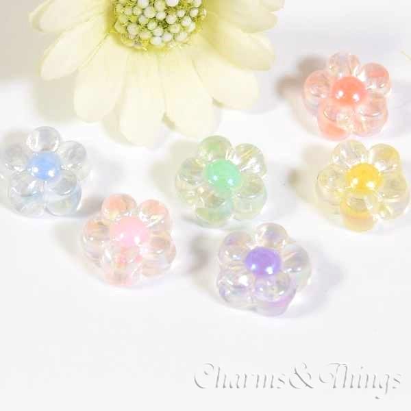 フラワー アクリルビーズ 約12.5mm 花 穴約3mm (15個) アクセサリー 