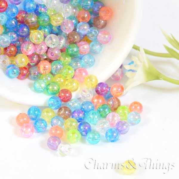 アクリル玉 4mm 虹色 きらきら オーロラ ビーズ 穴約1mm (200個 