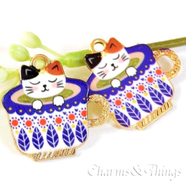 カップ ねこ チャーム 猫 抹茶 (3個入り) アクセサリー パーツ 
