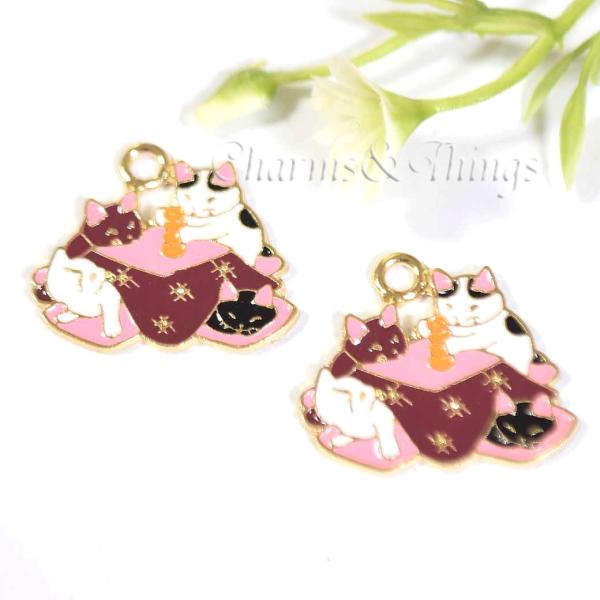 こたつ みかん ネコ チャーム 2個入り アクセサリーパーツ ハンドメイド材料 手芸用品 エポチャーム