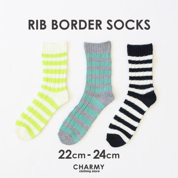 靴下 ソックス 送料無料 22cm~24cm Ampersand リブボーダーソックス キッズ ジュニア 子供 子ども 靴下 ボーダー 男の子 女の子 小学生 中学生 女性用