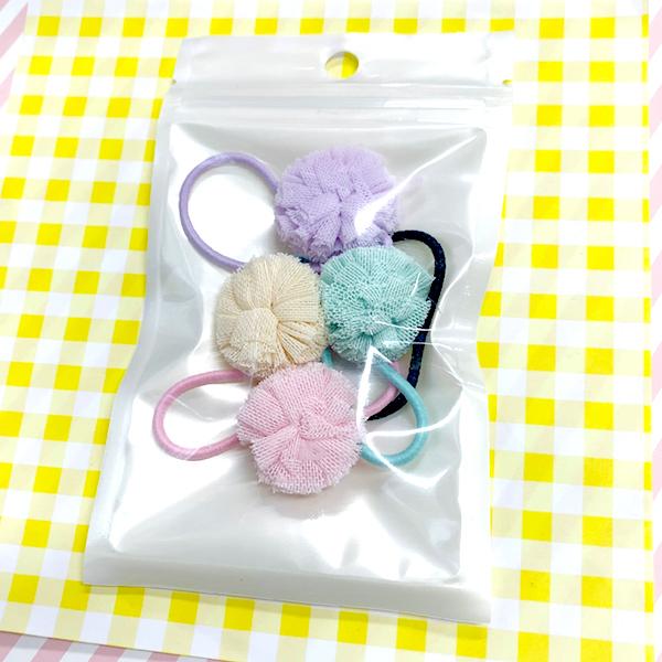 ponponヘアゴム　2個セット　キッズ　毛糸ポンポン　パステルカラー　パープル 2個入り ヘアゴム チュール ポンポン パステル スター ラメ バイ
