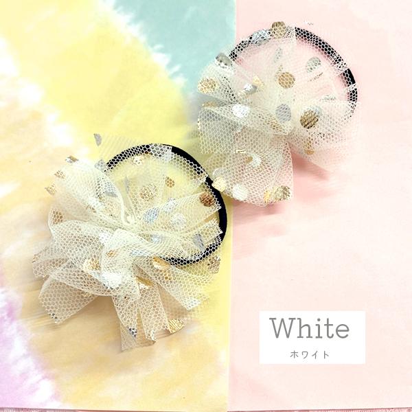ヘアゴム ゴールド/シルバーラメ ボンボン 2個 ハンドメイド キッズ