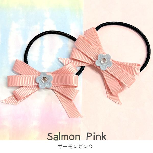ヘアゴム 細リボン お花付き フラワー 2個 キッズ 子供 女の子