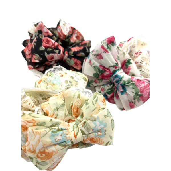 (画像残し)リボン シュシュ（花柄）ゴム入れ替え可能 画像残し)リボン シュシュ（花柄）ゴム入れ替え可能