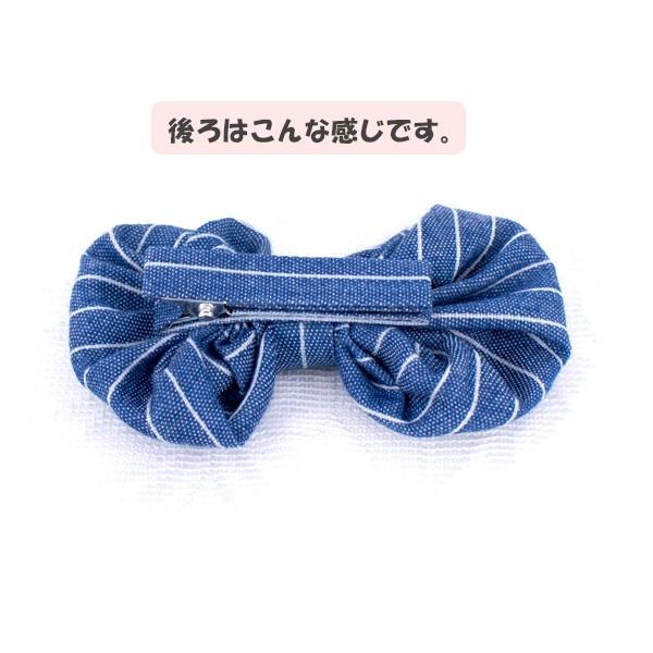デニムストライプリボン(大)のベビークリップ滑り止め ヘア