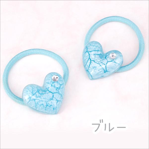 キッズ用 ストーン付きハート ヘアゴム 2個 ヘアアクセ 可愛い