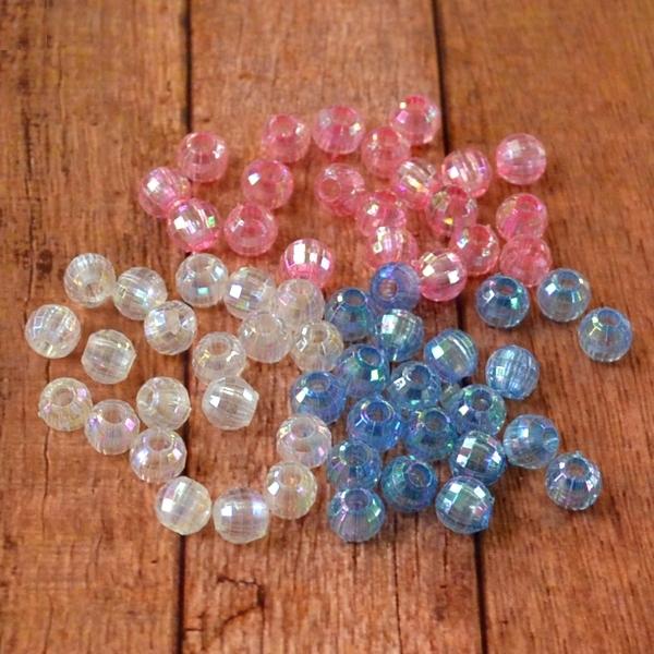 ハンドメイド材料 多角カット オーロラカラーのアクリルビーズ 約7mm 