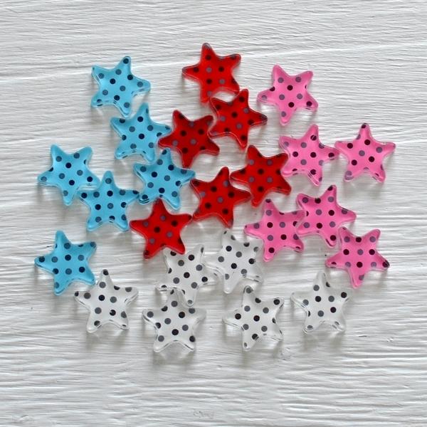 ハンドメイド材料 2色のドット柄星のデコパーツ 6個 デコ 手芸 ビーズ