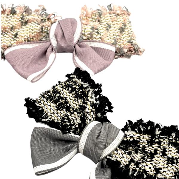 リボン パーツ ツイード 冬 ダブルリボン 素材 ハンドメイド 1個