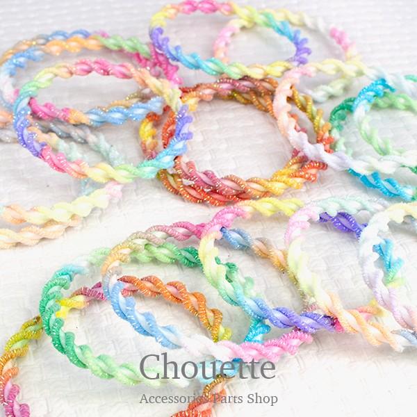 ヘアゴム リングゴム 金具なし 段染め ツイストラメ レインボー ゆめ