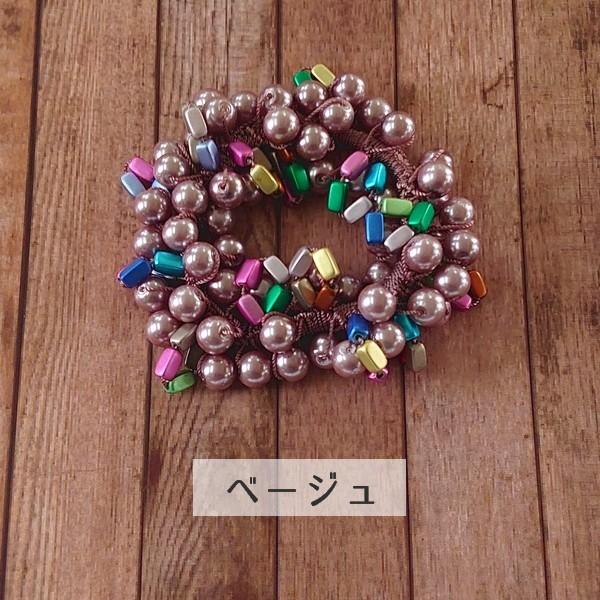 ジャラジャラヘアゴム ブラック/ピンクベージュ