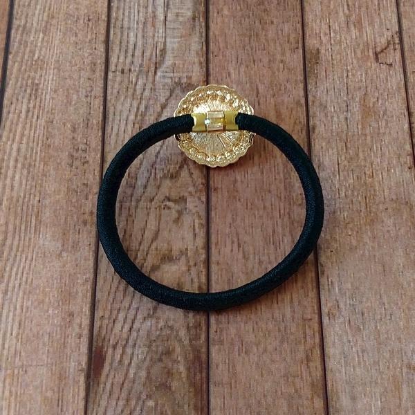 レジンヘアゴム オーバル ベージュ ブラウン ラインストーン シンプル