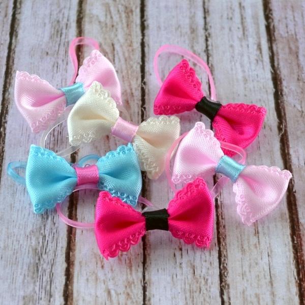 レース風サテンリボンの絡まないゴム 6個(ミックス) ヘアアクセサリー  