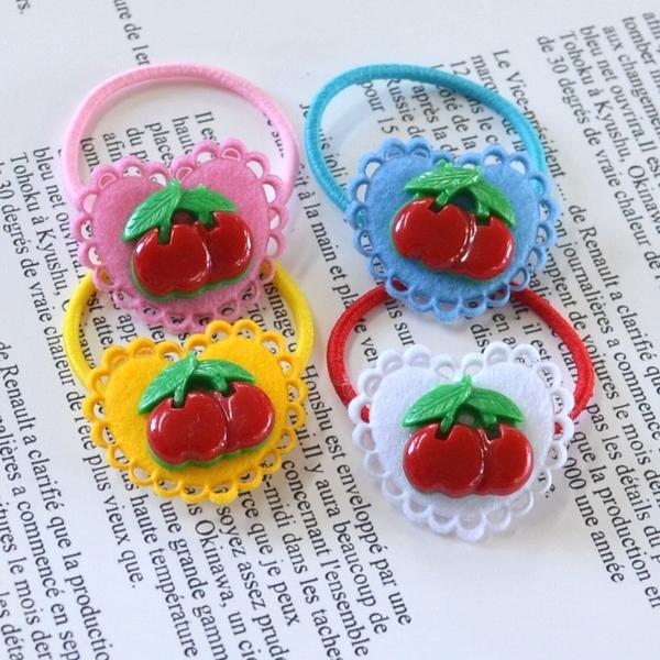 キッズ用 チェリーとハートのヘアゴム 4個 ヘアアクセサリー 子供  