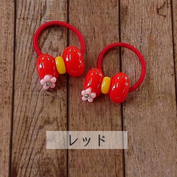 キッズ用 お花付きリボンパーツ ヘアゴム 2個 ヘアアクセサリー 子供