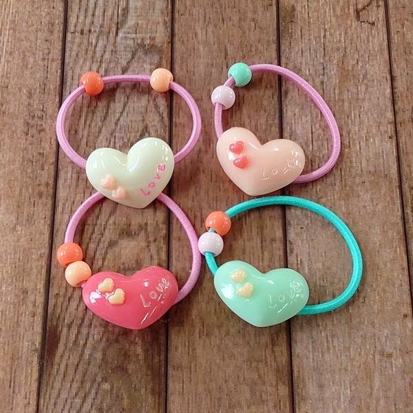 キッズ用 まるいハートパーツ ヘアゴム 4個 ヘアアクセサリー 子供