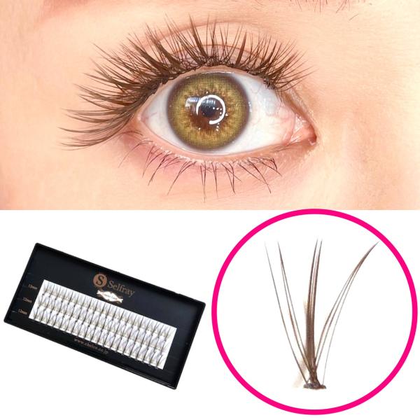 しっかり束感がでる、人気商品にブラウンが登場！ナチュラルに目元を盛りたい方はこのエクステ！！ブラウンでもしっかり濃さが出したい方は付けてみて！束エクステの中心の部分が、濃い太めの束になっているので、少ない本数でもマスカラを塗ったような束感が...