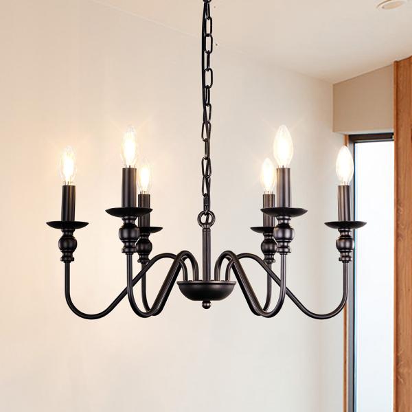 アンティーク　シャンデリア　照明　黒　ブラック シャンデリア おしゃれ ブラック 6灯 LED対応 E12 ペンダントライト