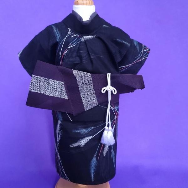 オーダーメイド犬服 ペット用浴衣 大島紬風黒衣煌ーくろごろもきらめき