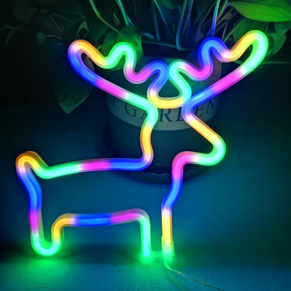 在庫有　送料無料　トナカイ　ヘラジカ　クリスマス　LED　ライト　オーナメント　ネオンサイン　USB　カラフル