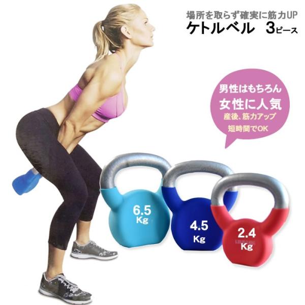 トレーニング ケトルベル 3点セット 鉄アレイ 13.73kg (2.4kg×1 4.5kg