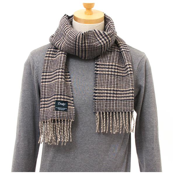 ドレイクス Drake S メンズ マフラー ネイビー ナチュラル Lamora Glen 001 Scf Allaa Check Navy Natural 日本産