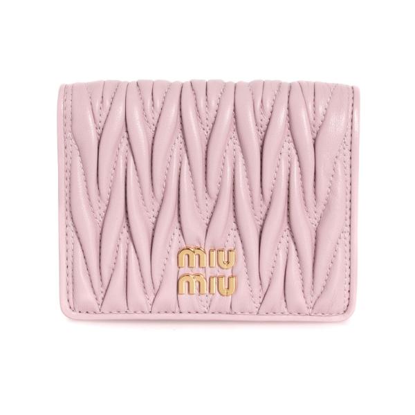 新品未使用箱付き miumiuマテラッセクリスタル折り財布 ピンクページュ