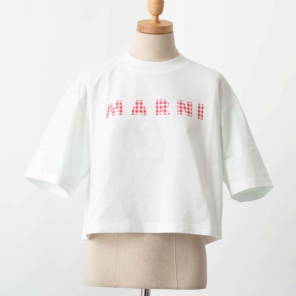 MARNI マルニ 半袖Tシャツ T-SHIRT WITH CHECKED LOGO チェック
