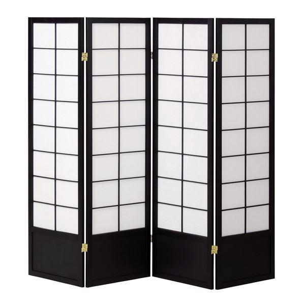 和風衝立/パーテーション 4連 〔ブラック〕 幅450×奥行20×高さ1500mm×4 