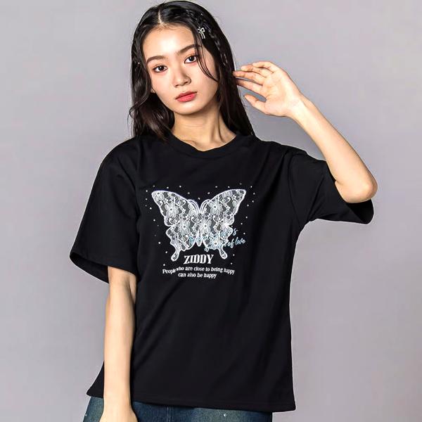 ZIDDY（ジディー） 夏物バーゲン 半袖Tシャツ 黒 蝶 女児160 : ちびっ