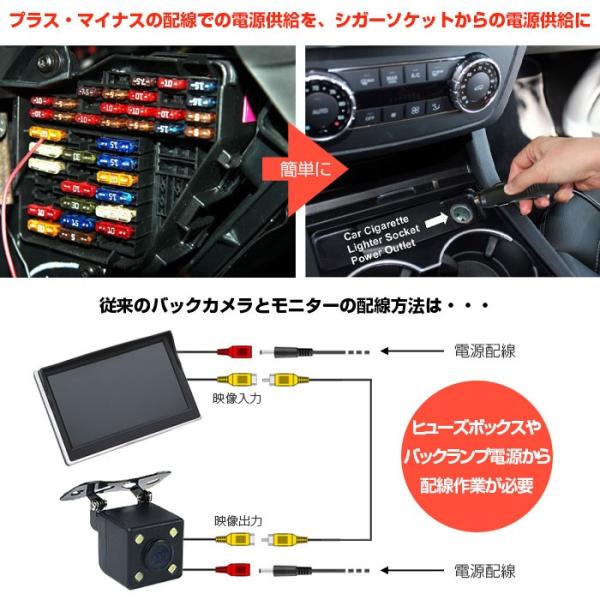 車用 シガー 電源 映像ケーブル 電源一体化 車載モニター バックカメラ 