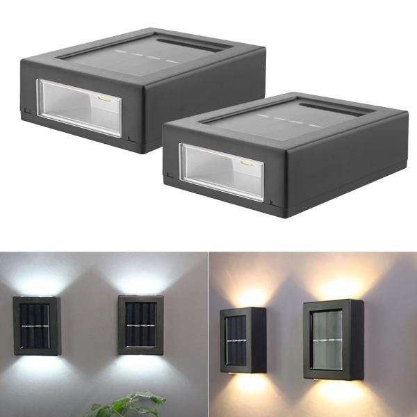 LED ソーラーライト ウォールランプ 2個セット 壁掛け 夜間自動点灯 屋外用 太陽光充電 玄関灯 ◇CH-AL-WQD-2YET