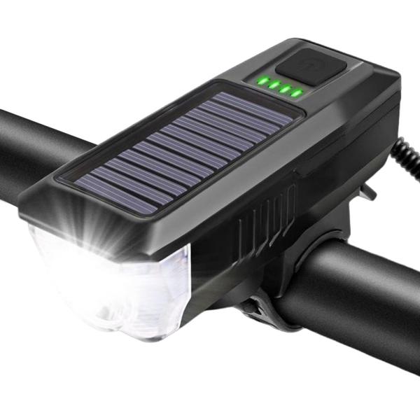 自転車 ライト 120dB 高音 ホーン付き ソーラー充電 Type-C 充電式 LED ヘッドライト 2000mAh ◇CH-GT-JL100