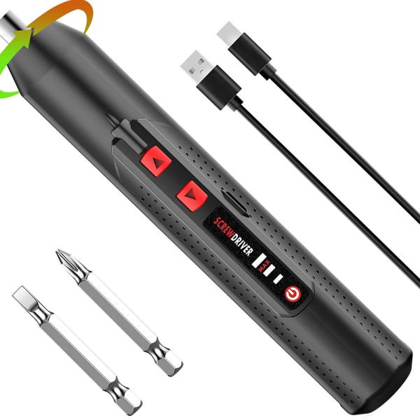 電動ドライバー 小型 ペン型 3段階速度調整 自動停止機能 USB充電式 ビット付き 組み立て 修理 DIY ◇CH-LS-BKC