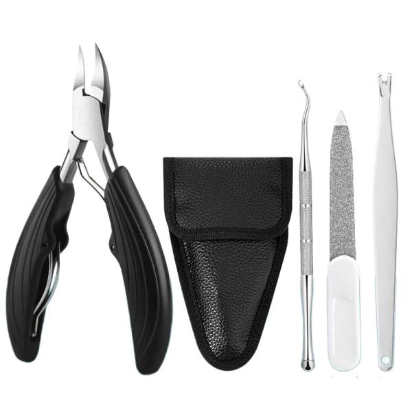 爪切り ニッパー型 5点セット フットケア 甲溝ケア 爪溝クリーナー 爪やすり 収納袋付き ◇CH-EE6-SET5